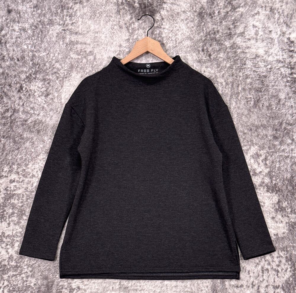 Free Fly Top Medium Womens Bamboo Thermal Fleece Mockneck Pullover Sweatshirt